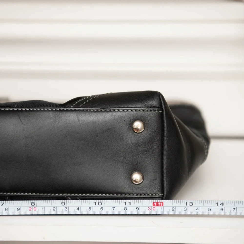 Vintage COACH Monogram Black‎ Canvas Leather Beaded Trim Y2K Black Shoulder Bag
